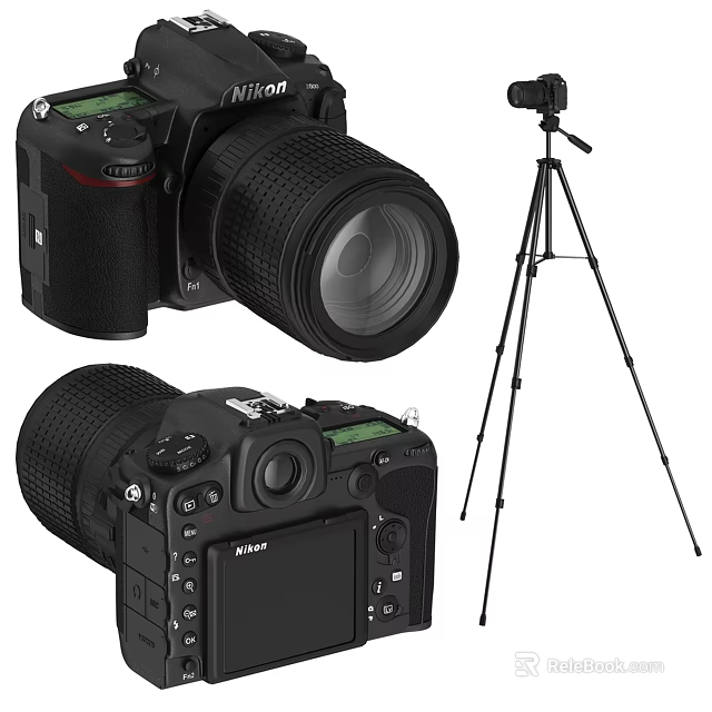 Nikon Digital Camera With Tripod And Professional Lens Body Design Features 3d model 