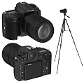 Nikon Digital Camera With Tripod And Professional Lens Body Design Features
