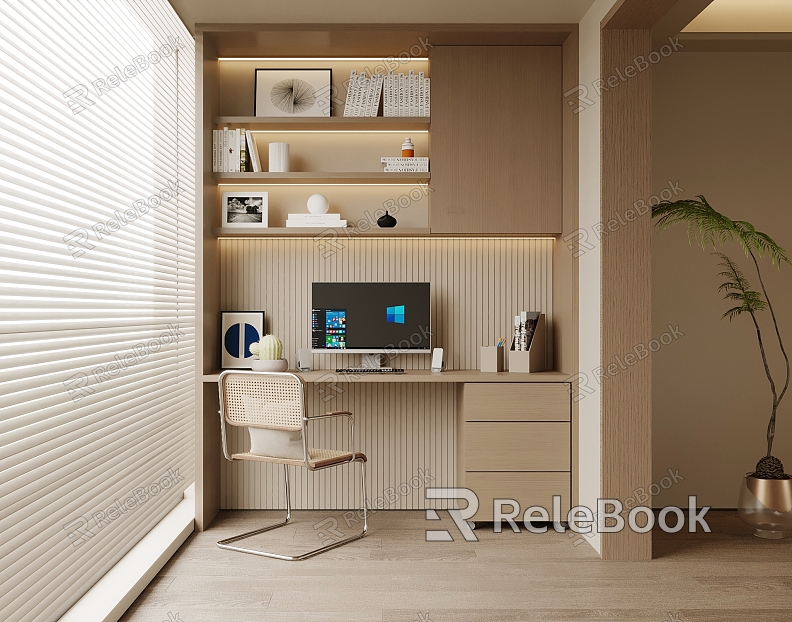 Modern Balcony Desk and Chair Bookcase model