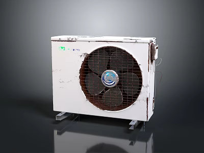 Efficient White Air Conditioner Outdoor Unit With Fan And Metal Casing For Residential Use 3d model