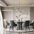 Elegant Modern Restaurant Interior With Round Dining Table Green Chairs And Pendant Light
