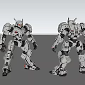 Two Detailed Mechanical Robot Sculptures With Modern Armor Design And Gray White Color