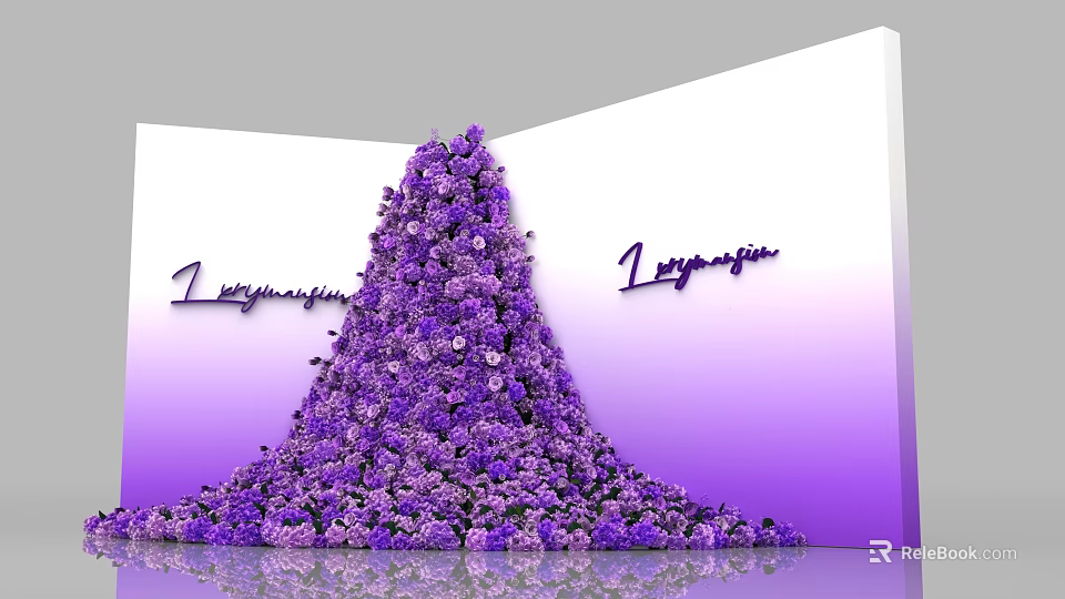 100th Anniversary Decor With Purple Flower Arrangement And Gradient Background 3d model 