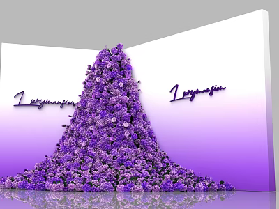 100th Anniversary Decor With Purple Flower Arrangement And Gradient Background 3d model