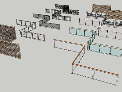 Various Outdoor Fence Designs With Wooden Lattice Metal Railings And Glass Panels 3d model