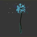 Blue Flower Featuring Slender Petals And Green Stem On Gray Background With Small Light Spots
