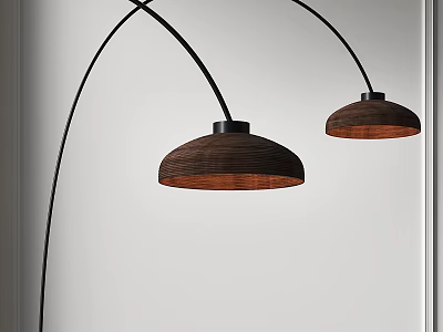 Modern Floor Lamp With Arched Black Arms And Wooden Shades For Home Decor 3d model