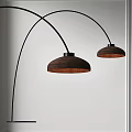 Modern Floor Lamp With Arched Black Arms And Wooden Shades For Home Decor