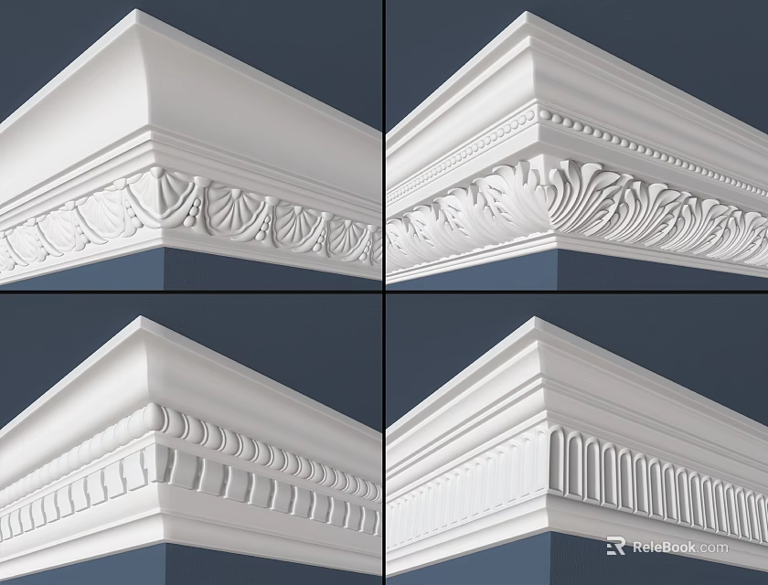 Decorative Crown Molding Various Design Corner Details With Intricate Patterns And Elegant Profiles 3d model 