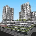 Modern Commercial Complex With High Rise Buildings Green Roof And Multi Level Structure
