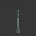 Tall Tokyo Skytree Tower With Blue And White Metal Structure And Top Antenna
