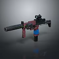 Modern Tactical Gun Design With Scope Silencer Red Blue Black Components 3d model