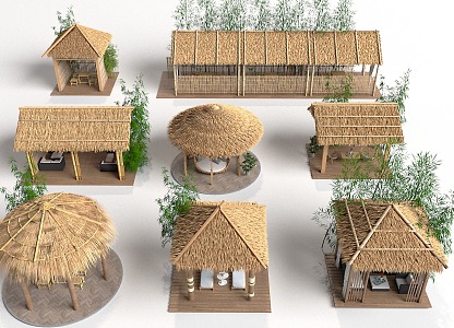 gazebo thatched cottage 3d model