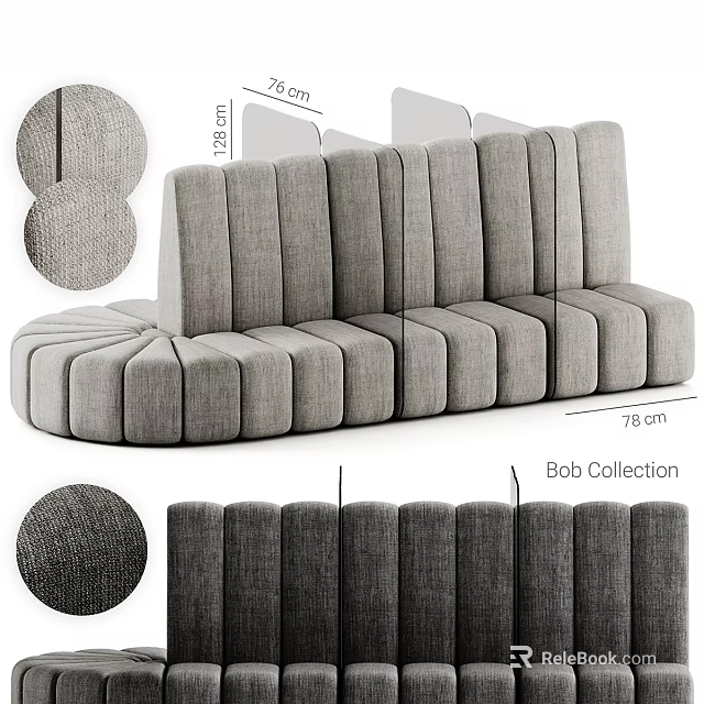 Gray Fabric Sectional Sofa From Bob Collection With Channel Tufted Design 3d model 