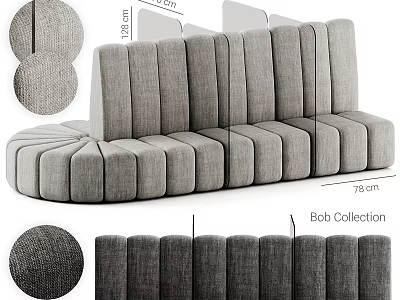 Gray Fabric Sectional Sofa From Bob Collection With Channel Tufted Design 3d model