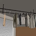 Ceiling Mounted Clothes Drying Rack With Hanging Garments Window Blinds And Wooden Panel Wall