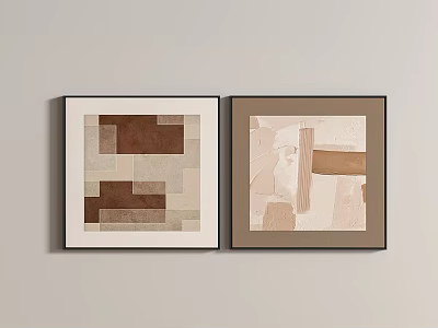 Two Framed Abstract Paintings With Neutral Tones On Beige Wall 3d model
