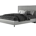 Modern Double Bed With Striped Headboard Light Frame And Dark Bedding 3d model