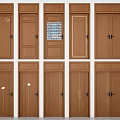 Different Wooden Hinged Doors With Various Decorative Details And Designs 3d model