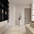 Modern Dining Space With Long Table Orange Chairs Black TV Pink Wall And White Blinds