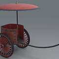 Vintage Horse Drawn Carriage With Red Umbrella Decorative Body Red Wheels And Black Yoke