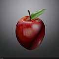 Ripe Shiny Red Apple With Green Leaf On Dark Studio Background