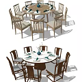 Stylish Wooden Dining Table Sets With Round Rectangular Tables And Matching Chairs 3d model