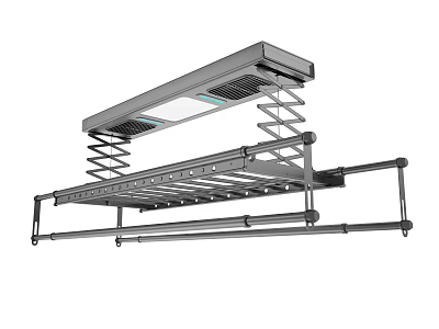 Ceiling Mounted Metal Clothes Drying Rack With LED Light And Retractable Design 3d model