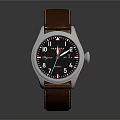 Luxury Wrist Watch With Brown Leather Strap Silver Case Black Dial And Red Hands