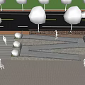 Urban Street Sidewalk With Steps Wheelchair Ramp Trees And Pedestrians