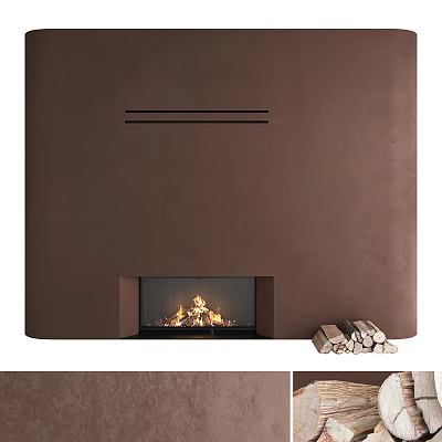 Brown Accent Wall With Fireplace And Firewood 3d model