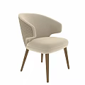 Modern Fabric Upholstered Single Chair With Curved Back And Wooden Legs