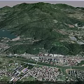 Aerial View Planning of Urban Area With Mountains Lake River Buildings and Roads