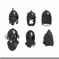 Medieval Metal Helmets With Diverse Historical Armor Designs And Metal Details