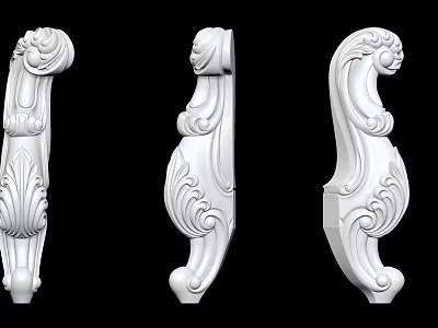 Ornate Carved Decorative Pillars With Detailed White Intricate Scroll Patterns Design 3d model