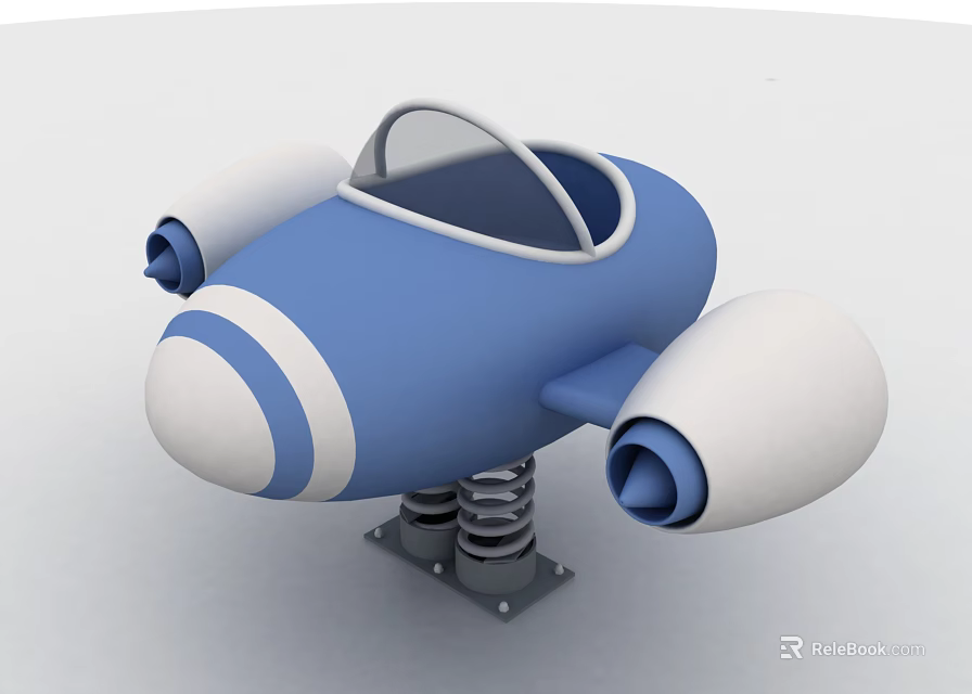 Blue and White Building Blocks Airplane Model With Spring Base and Propellers 3d model