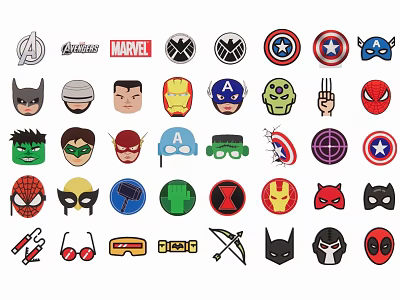 Superhero Silhouette Icon Design Collection With Various Marvel Avengers Characters 3d model