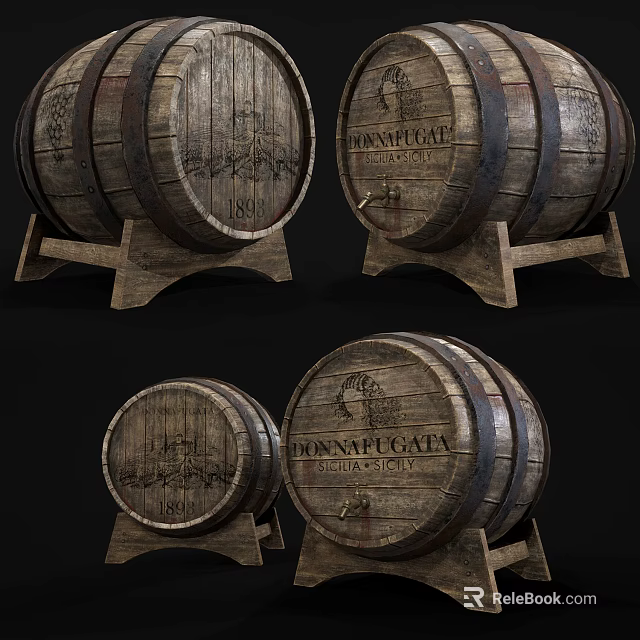 Vintage Wooden Storage Barrels With Stand For Home Decor Various Sizes 3d model 