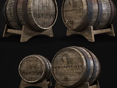 Vintage Wooden Storage Barrels With Stand For Home Decor Various Sizes 3d model