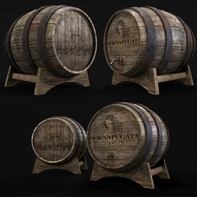 Vintage Wooden Storage Barrels With Stand For Home Decor Various Sizes 3d model