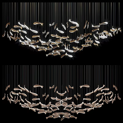 Modern Artistic Chandelier Design With Hanging Metallic Fish Shaped Lights 3d model