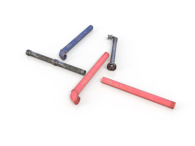 Colorful Industrial Tools Set Including Wrenches And Metal Rods 3d model