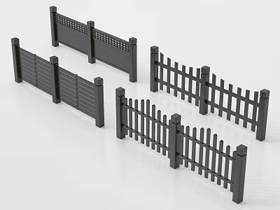Stylish Black Metal Railings With Slatted And Grid Designs For Garden Decoration 3d model
