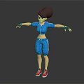 3D Girl Character In Blue Sportswear With Red Sneakers High Ponytail And Outstretched Arms