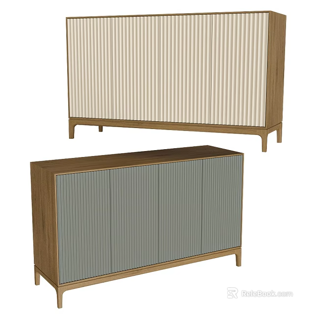 Modern TV Stand With Wooden Frame Striped Panels Light And Gray Striped Panel Designs 3d model 