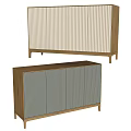 Modern TV Stand With Wooden Frame Striped Panels Light And Gray Striped Panel Designs