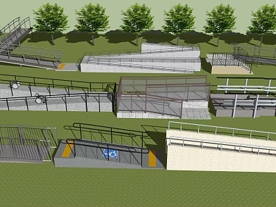 Various Road Facilities Including Ramps Railings Steps And Green Trees 3d model