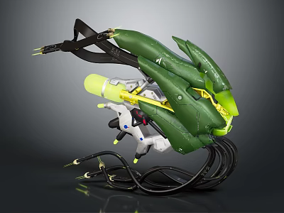 Sci Fi Character Creature With Mechanical Green Armor Yellow Parts And Black Cables 3d model