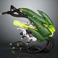 Sci Fi Character Creature With Mechanical Green Armor Yellow Parts And Black Cables