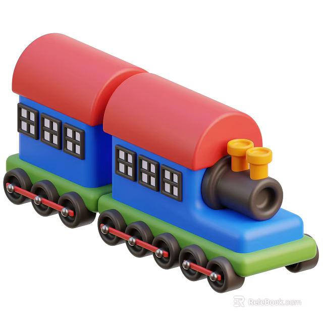 Electric Toy Train With Red Roof Blue Body Green Base Black Wheels And Windows 3d model 